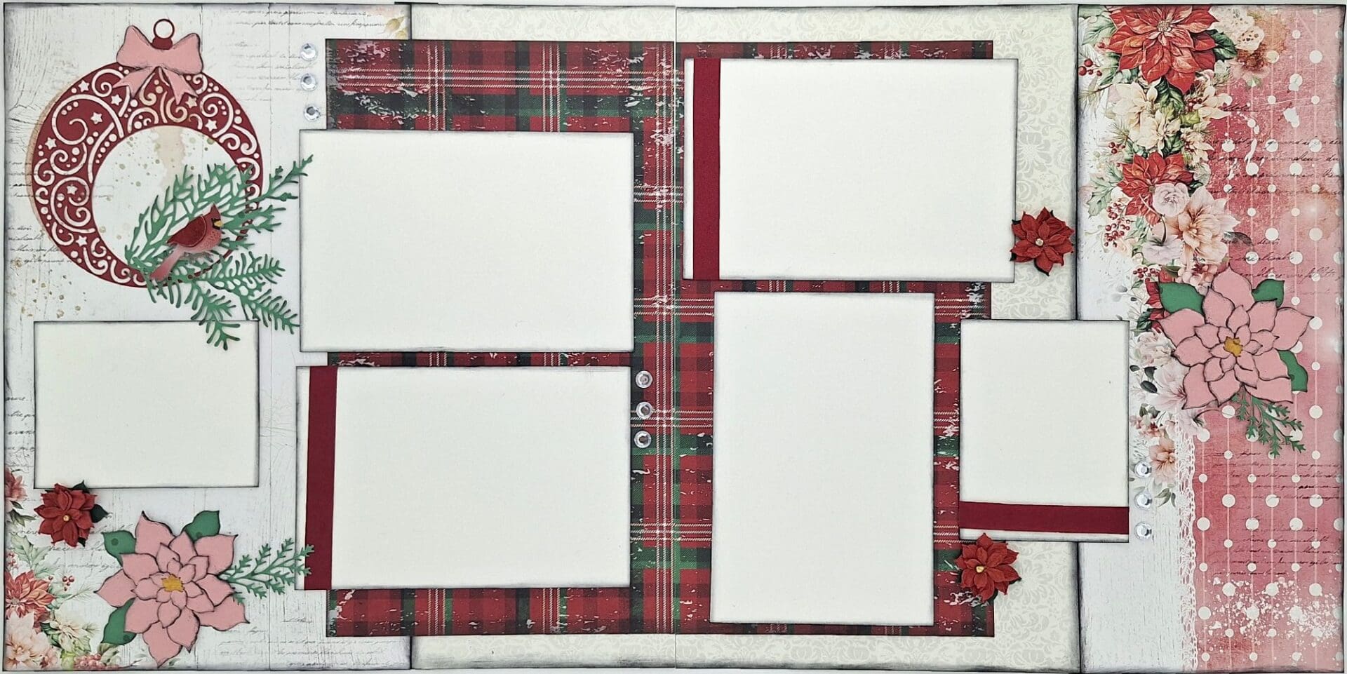 Christmas scrapbook layout with photo spaces.